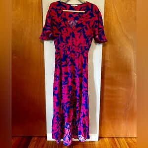 Abel The Label v-neck high-low pink & blue a-line dress with wispy sleeves, med